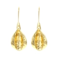 Vintage golden hammered petal earrings in organic teardrop shape with floral leaf style - Gold