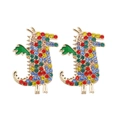Cute colorful crystal dinosaur stud earrings with gold plating on white background - Multicolor