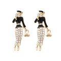 Pendientes de mujer abstractos vintage con esmalte negro y cristales brillantes - Multicolor