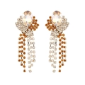 Pendientes largos de cristal champán con flecos de strass brillantes en tono dorado - Champaña