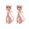 Orecchini a gatto carini con cristalli rosa e perle bianche su montatura dorata - Stile Gatto con Perle e Strass Rosa / Rosa