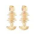 Boucles d'oreilles pendantes vintage en arête de poisson dorée mate pour femmes - Doré