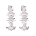 Boucles d'oreilles arêtes de poisson en métal argenté avec squelette détaillé et texture - Argenté