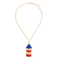 Gold alloy necklace featuring a geometric tricolor beaded pendant in red, white and blue - Gold