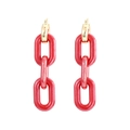Pendientes largos de cadena de resina roja con elegantes aros de metal dorado - Rojo