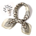 Elegant leopard print silk scarf with geometric borders on a minimalist white background - 70x70cm / Beige Yellow (FJ7-5)