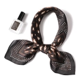 Classic leopard and geometric print silk square scarf for women in brown and black - 70x70cm / Black (FJ7-3)