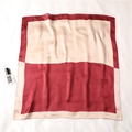 Detail of silk-satin square scarf in burgundy and beige color block on white fabric - Wine Red Beige