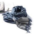 Detail shot of grey-blue and dark grey double-sided cashmere scarf with soft tassels - 200x65cm / Gray Blue (WJ32-38)