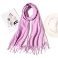 Elegant light purple cashmere feel scarf with tassels on white background with accessories - Lavender Purple Style (WJ24-40)