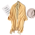 Double-sided ginger and beige cashmere-style scarf with elegant tassels for winter - Ginger/Beige Two-Tone Style (WJ24-39)