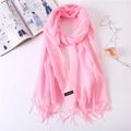 Elegant solid light pink cashmere feel scarf with tassels and fashion magazine - Pink
