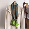 Vintage paisley silk scarf tied on a beige suit blazer with elegant artistic props - Dark Green Coffee Paisley Patchwork (LJ21-H284) / 145x12cm