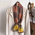 Retro paisley double-layer silk scarf styled as a narrow necktie on a beige blazer - Dark Coffee Ginger Paisley Mix (LJ21-H285) / 145x12cm