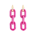 Fuchsia resin chain link earrings with golden hoops in a minimalist long dangle style - Rose Red