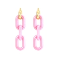 Pink candy-colored resin chain earrings with gold rings on a clean white background - Pink