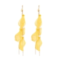 Long yellow chiffon petal tassel earrings with gold chain and white pearl accents - Yellow