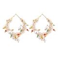 Bohemian handmade beaded hoop earrings with white seed beads and colorful pearl accents - White