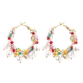 Bohemian colorful beaded hoop earrings with baroque pearls and gold-tone metal loops - Multicolor