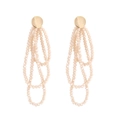 Boucles d'oreilles bohèmes longues avec perles beiges et clous dorés élégants - Blanc Lait