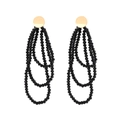 Boucles d'oreilles bohèmes à pampilles avec clous en métal doré et perles en verre noir - Noir