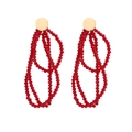 Boucles d'oreilles bohèmes à pampilles en cristal rouge avec clous dorés et perles - Rouge