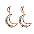 Colorful rhinestone moon drop earrings with vibrant crystal studs and gold finish - Colorful