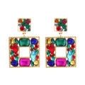 Pendientes colgantes geométricos cuadrados exagerados con pedrería de colores en oro - Multicolor A (Gemas de Colores)