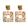 Pendientes geométricos cuadrados con cristaux de colores y marco de aleación de tono dorado - Multicolor B (Gemas de Tonos Cálidos)