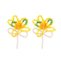 Colorful handmade floral beaded drop earrings in Bohemian style with dangling seed beads - Multicolor