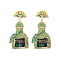 Orecchini a forma di bottiglia di Tequila con fette di lime e strass verdi brillanti - Zirconia Verde