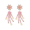 Eleganti orecchini a fiore dorati con nappe di cristallo rosa e perle per le donne - Nappa a Fiore con Strass Rosa e Blu