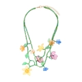Collana floreale di perline fatta a mano con maglia verde e petali colorati vivaci - Multicolore