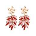 Vintage gold flower and colorful leaf drop earrings with pearls and crystals - Red
