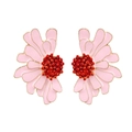Boucles d'oreilles fleurs en émail rose avec cœur rouge et bordure dorée, style doux - Rose