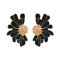 Boucles d'oreilles fleurs en alliage avec émail noir et détails de pistils dorés - Noir