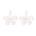 Exaggerated white marble textured acrylic flower drop earrings with a layered design - White