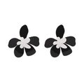 Exaggerated large acrylic flower earrings in double-layered black and white petals - Black
