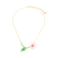 Collana fatta a mano con ciondolo a fiore in cristallo, foglie verdi e catena d'oro - Multicolore