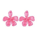 Exaggerated large pink acrylic floral drop earrings with marble texture in vacation style - Rose Red