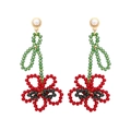 Bunte Kristallperlen-Blumenohrringe mit roten Glasblüten und Perlensteckern - Mehrfarbig (Rot Grün Schwarz Weiß)