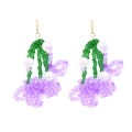 Handmade colorful beaded flower tassel earrings with green beads and white pearls - Violet