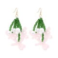 Handmade beaded floral drop earrings with colorful seed beads and white faux pearls - Light Pink