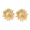 Vintage golden sunflower earrings with detailed metallic petals and relief texture - Gold