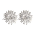 Pendientes de girasol vintage de aleación plateada con pétalos texturizados y capas - Plateado