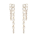 Exaggerated geometric long fringe earrings with colorful rhinestones and gold plating - Clear White