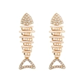 Pendientes dorados de espina de pescado con perlas blancas y detalles de diamantes - Dorado