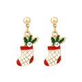 Weihnachtliche Ohrringe als Socken mit rotem und weißem Emaille und Strass-Details - Rot Weiß Grün Mit Gold
