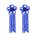 Boucles d'oreilles bohèmes faites main en perles bleu foncé avec pompon de fleurs - Bleu