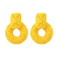 Handmade yellow raffia woven earrings with geometric round and rectangle design - Yellow